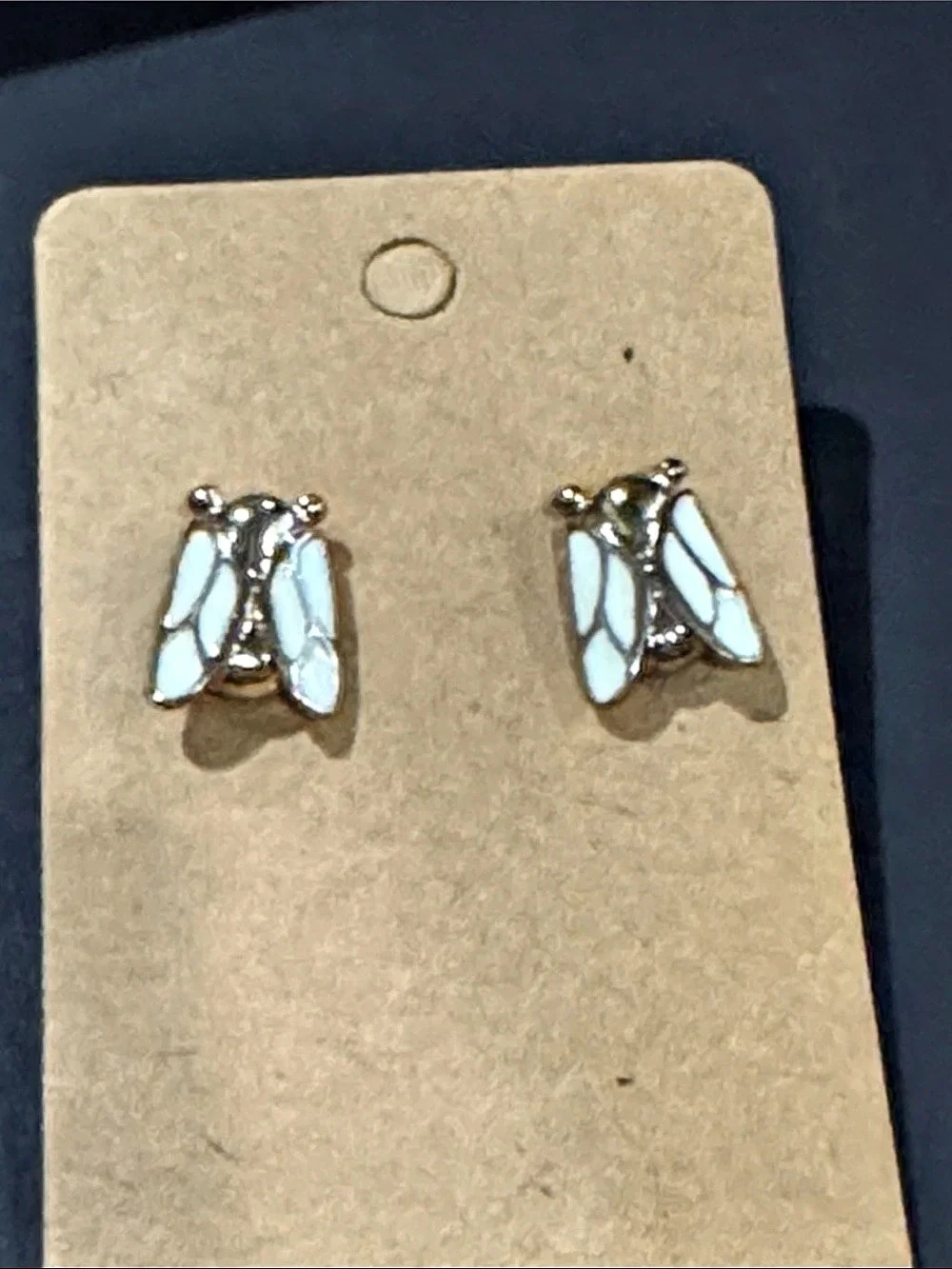 Tory Burch Gold-Tone Bee Stud Earrings with White Enamel Like New